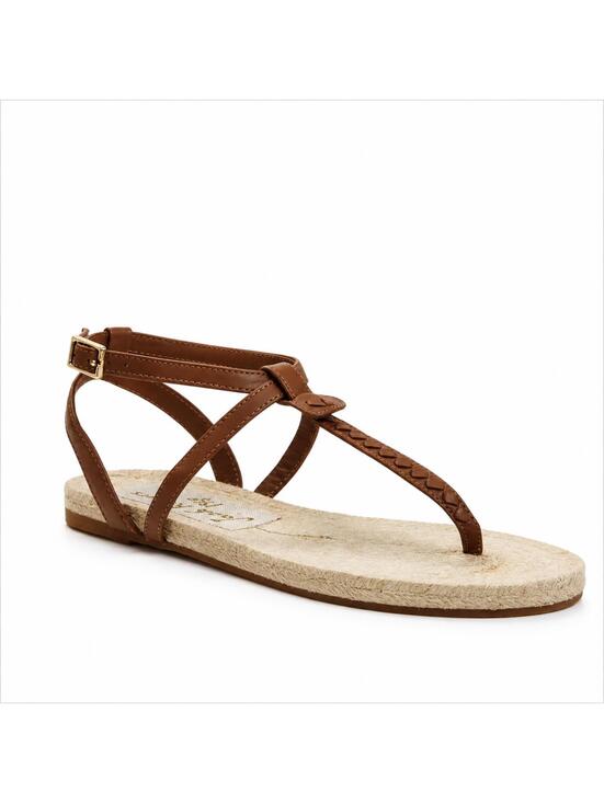 Jack Rogers Shoes - NWB Jack Rogers Evie Cognac Leather T-Strap Flat Sandals Women's Size 6